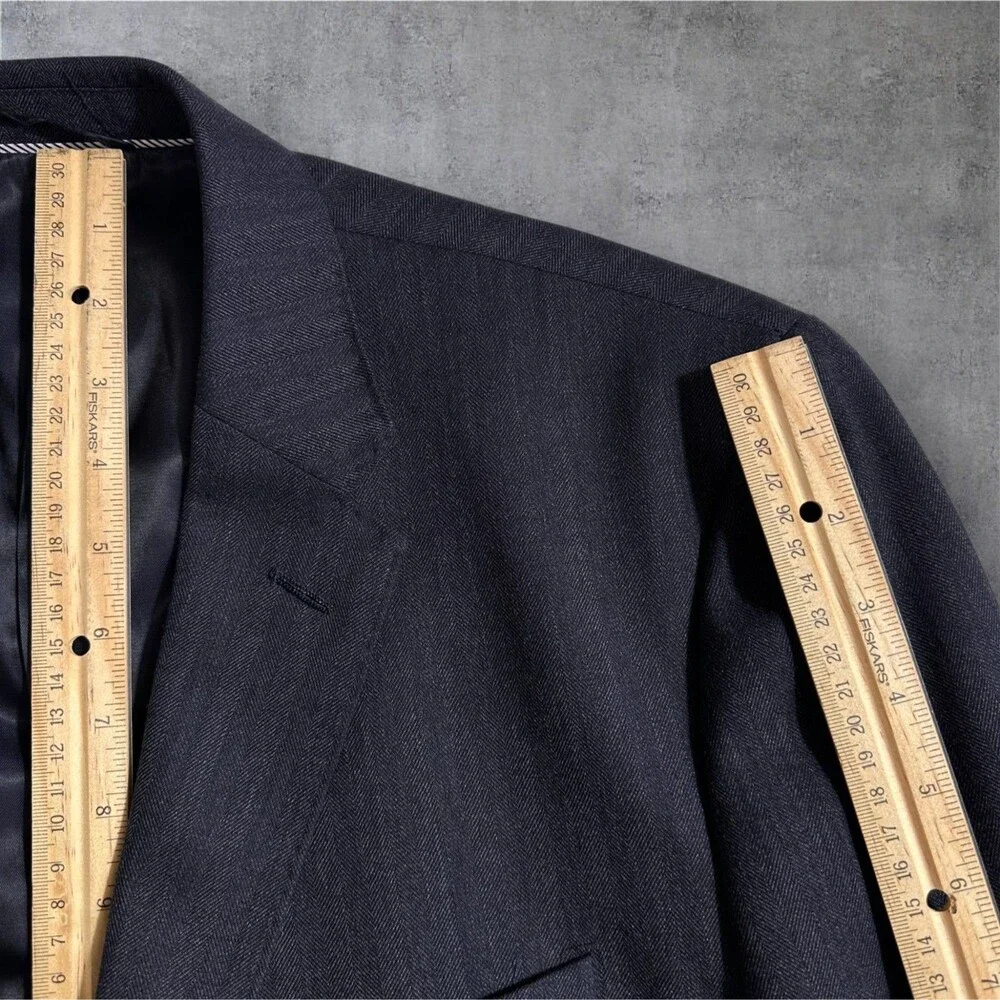 LANDS END Mens Navy Blazer Sport Coat 2-Button Casual Jacket 44R 100% Wool
